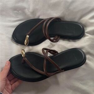 Vince Black and Brown Sandals with Gold Detail